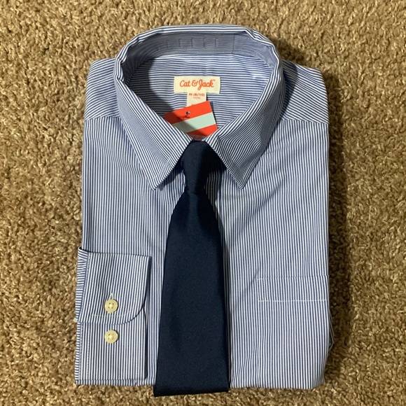 Cat & Jack Stripped Button Down With Tie Size Medium - Picture 1 of 4
